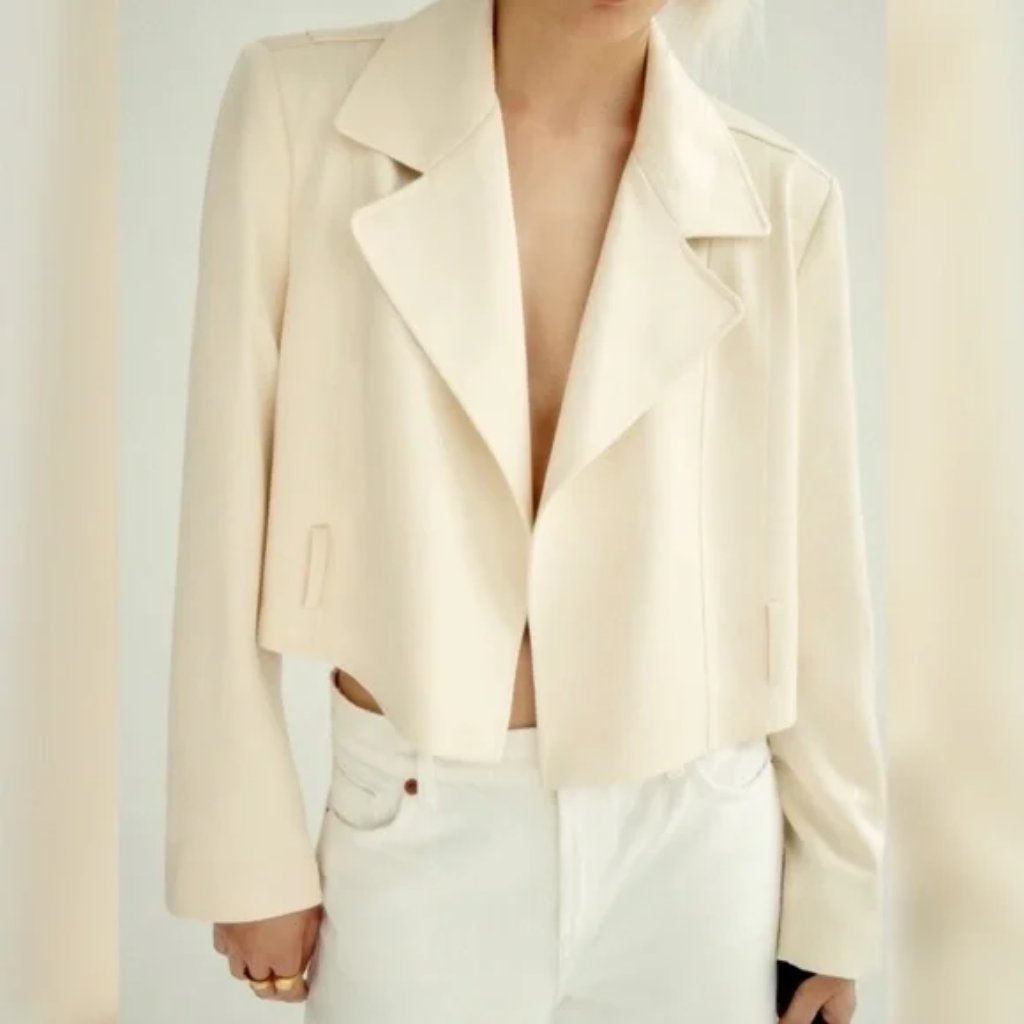Nwot Zara Cream Satin Cropped Open-Front Oversized Blazer